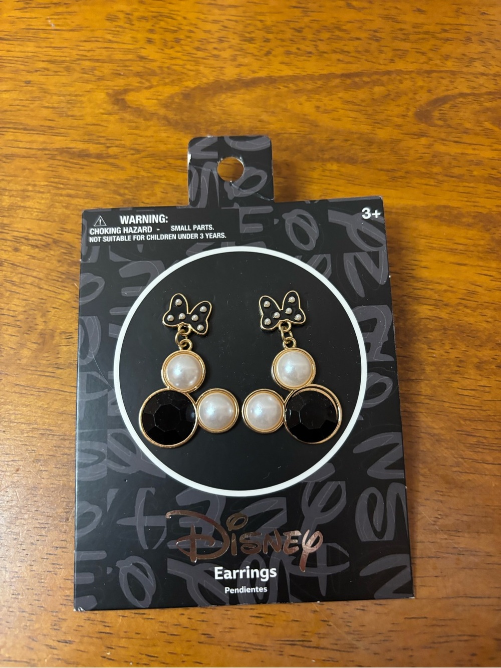Disney Gold-Tone Black and Pearl Minnie Mouse Drop Earrings